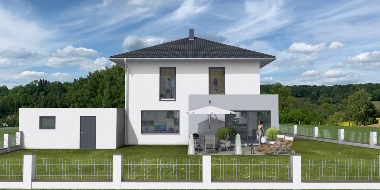 Stadthausvilla mit Großraumgarage - Gartenansicht