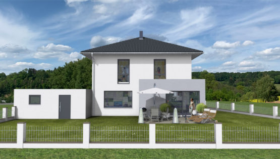 Stadthausvilla mit Großraumgarage - Gartenansicht