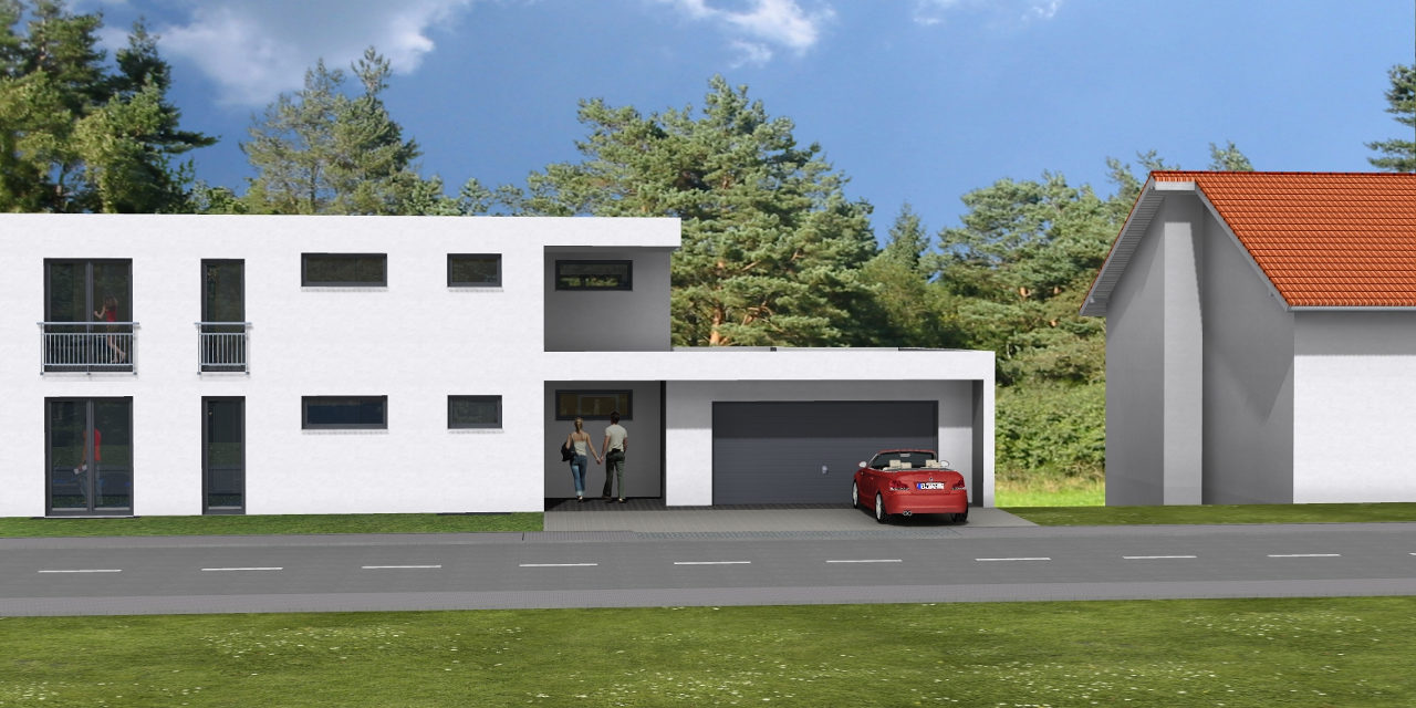 Representatives Wohnhaus mit Flachdach inkl. Einliegerwohnung mit separatem Eingang - Straßenansicht