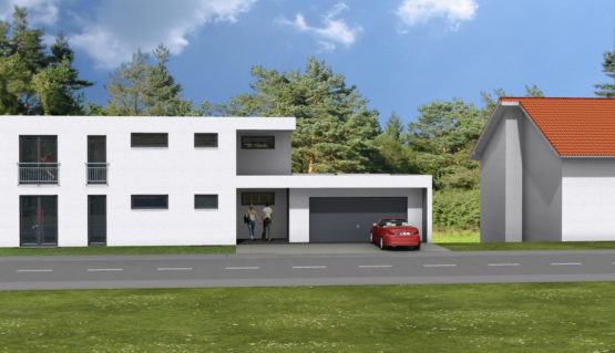 Representatives Wohnhaus mit Flachdach inkl. Einliegerwohnung mit separatem Eingang - Straßenansicht